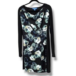 NEW Simply Vera Vera Wang‎ Floral Print Dress Long Sleeve Black Dress Size M